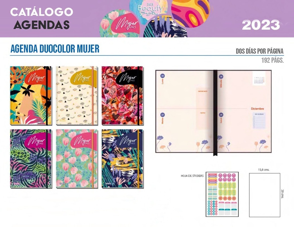 Agenda Mujer Año + Stickers + 6 Lapices Pilot Super Gel