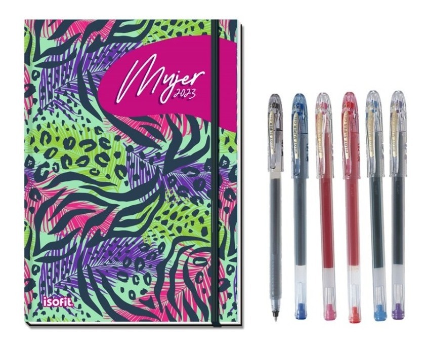 Agenda Mujer Año + Stickers + 6 Lapices Pilot Super Gel