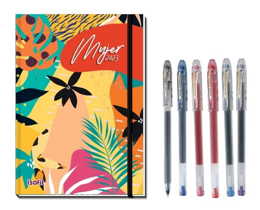 Agenda Mujer Año + Stickers + 6 Lapices Pilot Super Gel
