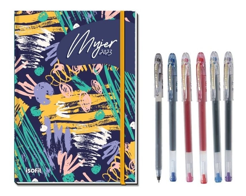 Agenda Mujer Año + Stickers + 6 Lapices Pilot Super Gel