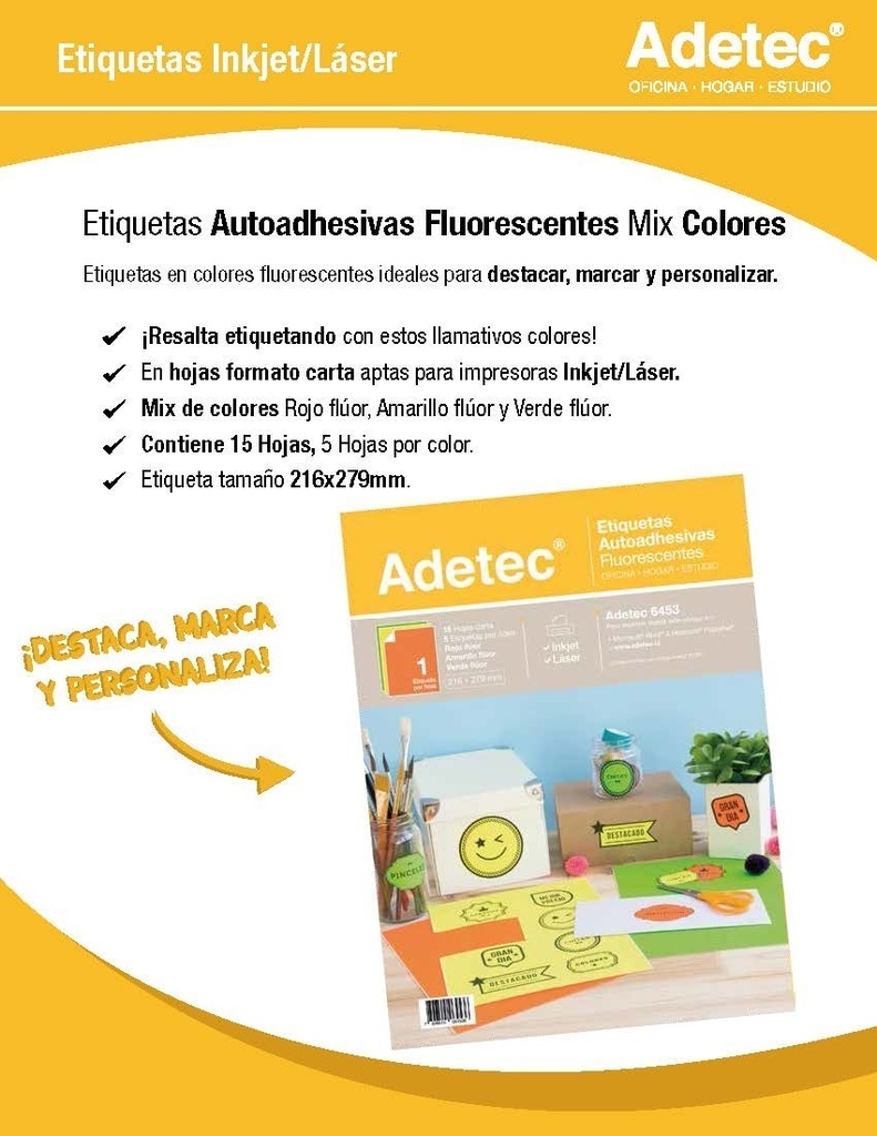 3x Papel Para Impresora 15 Hojas Autoadhesivas Fluorescentes