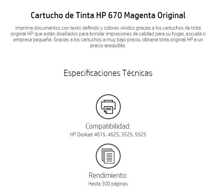 Cartucho De Tinta Hp 670 Magenta Original 4 Ml