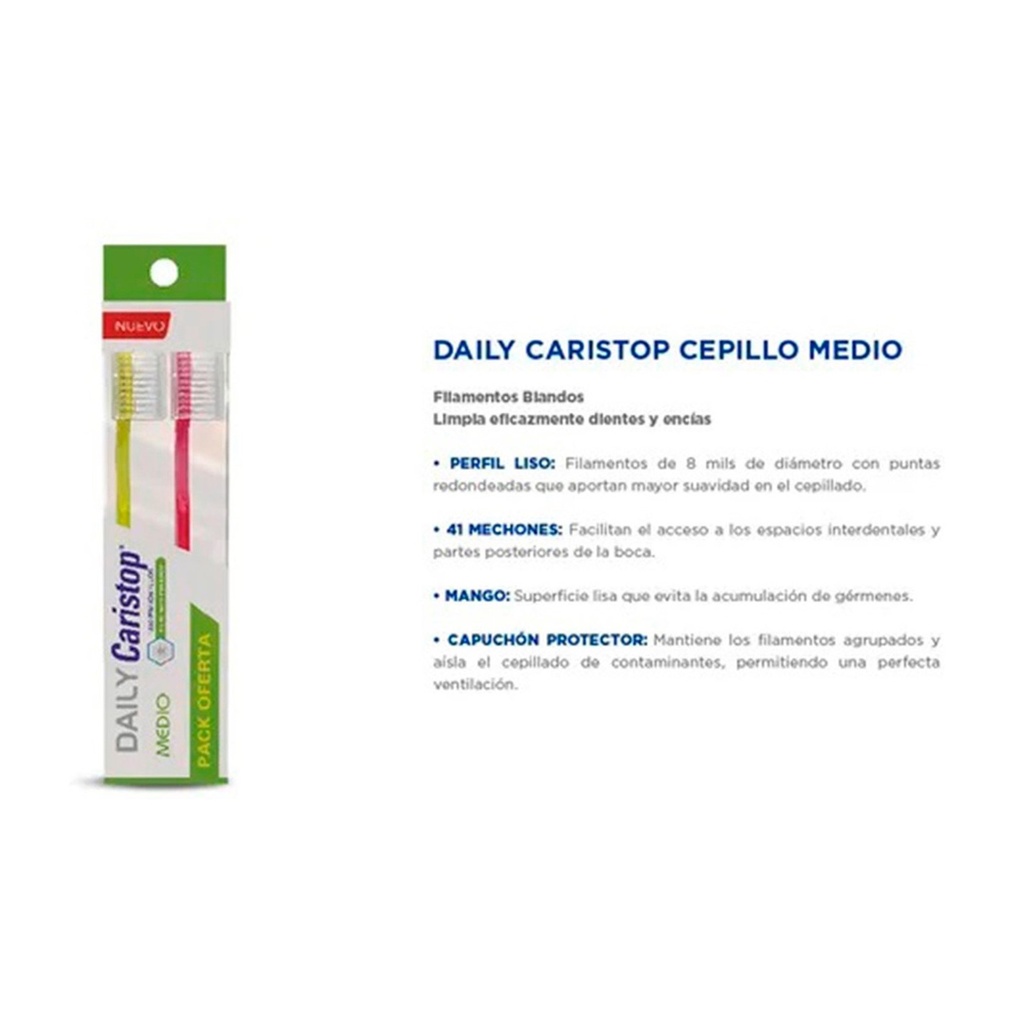 2 Cepillo Dental Medio Protector Daily Caristop