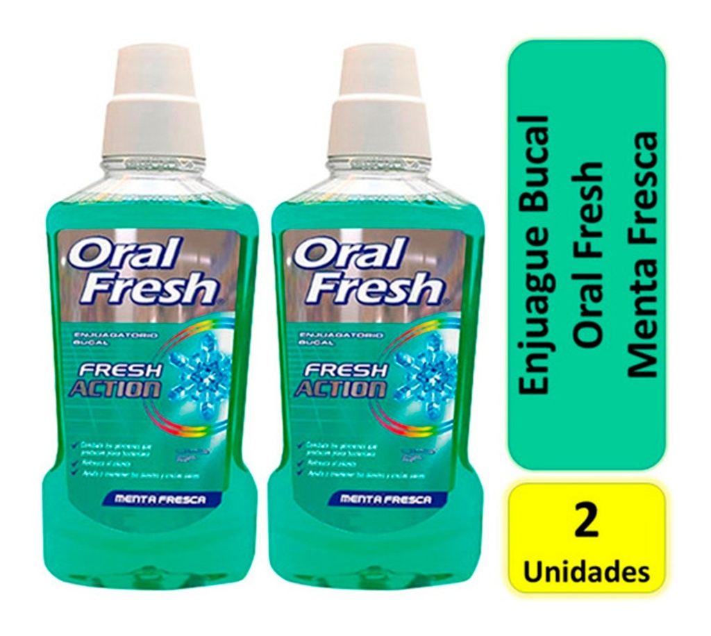 2 Unida. Enjuague Bucal Oral Fresh Action Menta Fresca 500ml