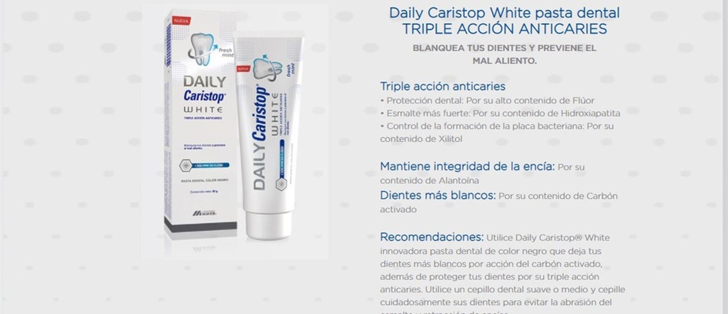 Pasta Dental Blanqueadora Carbon Activo Triple Caristop 80g