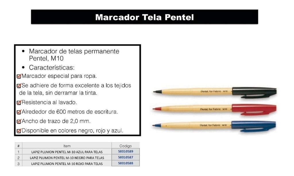 M10 Marcador Rotulador  Para Tela, Ropa Pentel