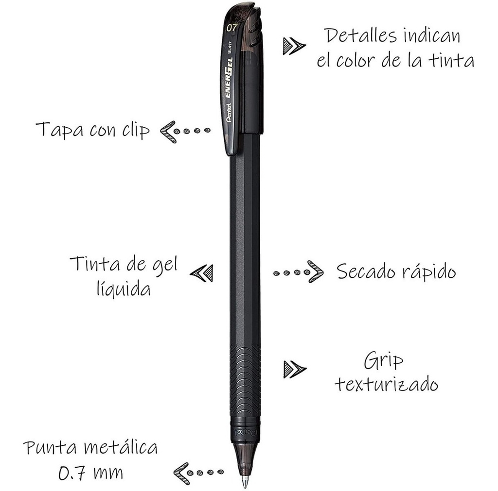Caja Lápiz Tinta Gel Roller Energel Makkuro 0,7 Pentel 12 Un