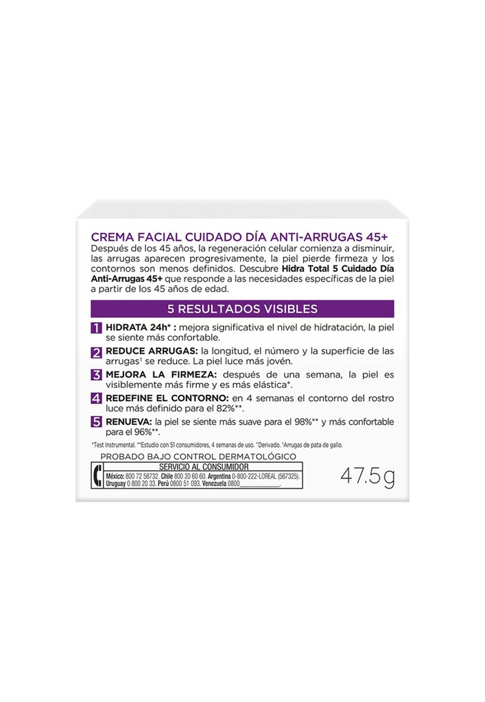 Crema Facial Día Anti-Arrugas +45 Hidra Total 5 Loreal Paris