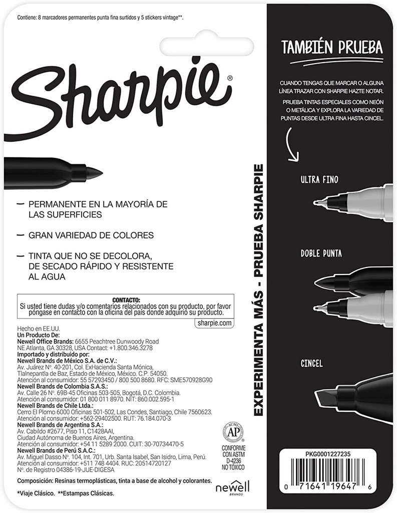 8 Plumones Marcador Permanente Sharpie Colores Vintage